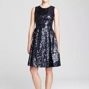 Kate Spade Sequin Fit and Flare Dress Women's Size 6 NWT Black Bow Festive Event